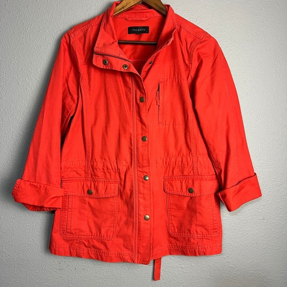 Talbots Cotton Twill Field Utility Jacket Lightweight Cotton Snap Button Red Sm - Picture 1 of 14